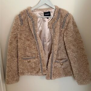 Express Cream Teddy Jacket with Black Accents